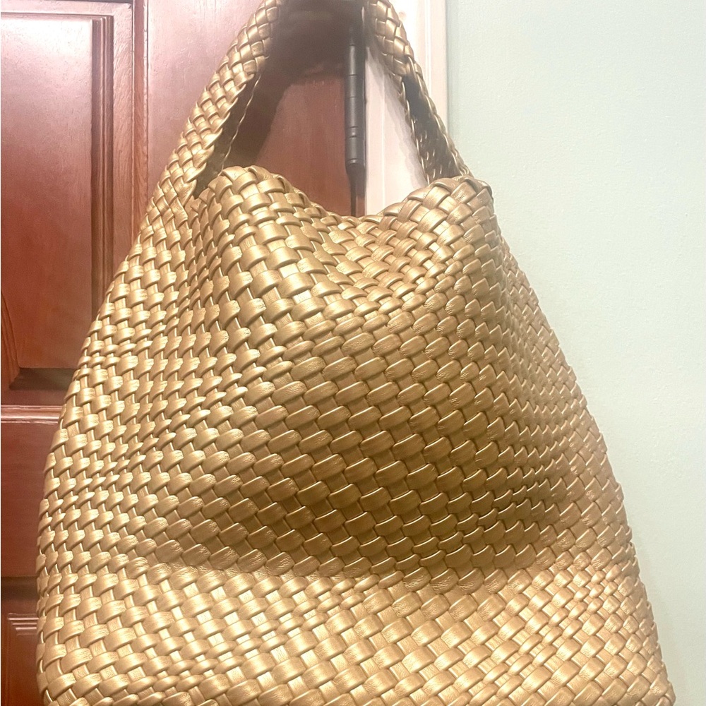 Gold New Woven Hobo Bag with Intricate Texture